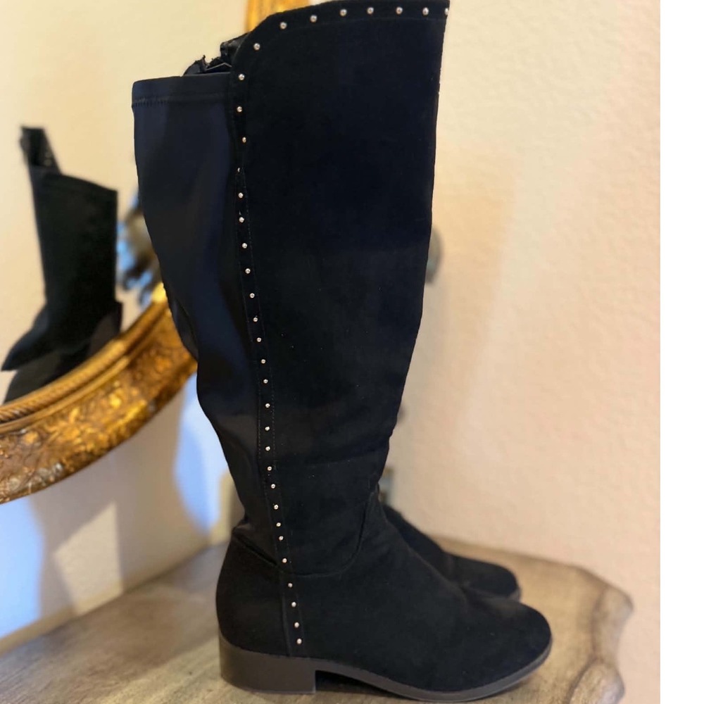 Lane Bryant Womens Black Faux Suede Studded Tall Over The Knee Boots Size 8